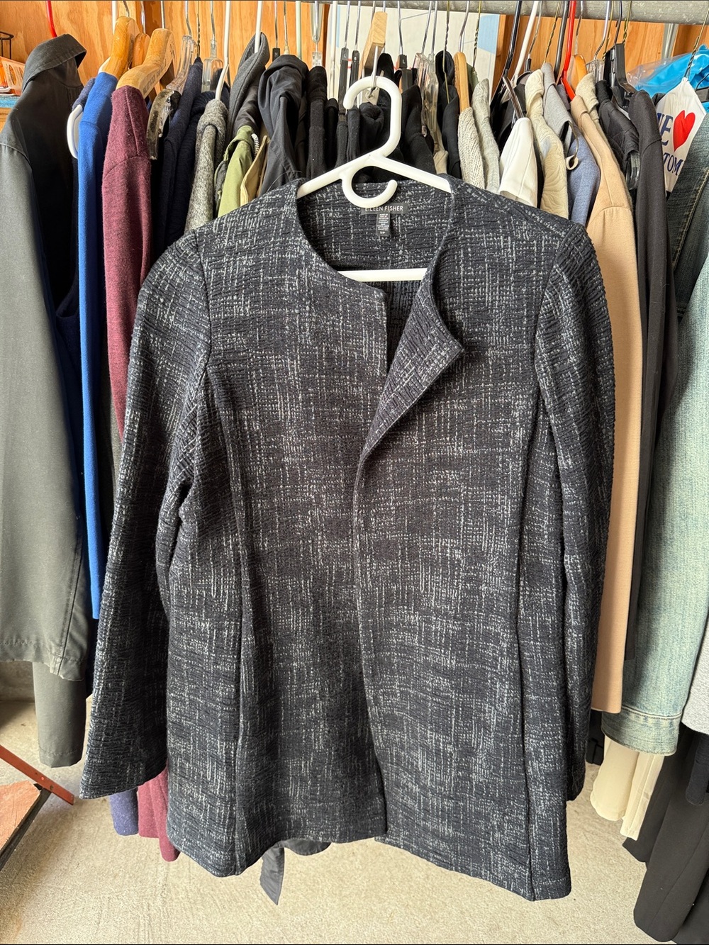 Women’s Black Textured Open-Front Coat Jacket